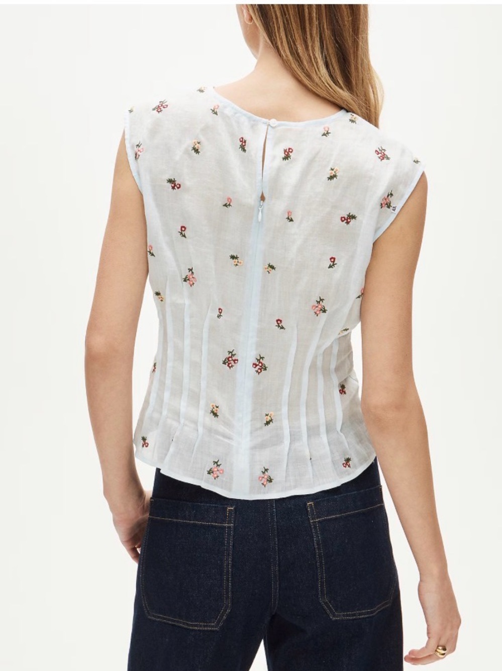 J CREW SIZE 6 Pintuck shell top in ramie with embroidered florals CT109 $148 - Picture 4 of 6
